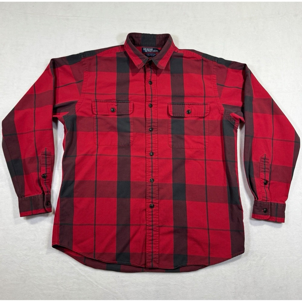 Polo Ralph Lauren Sport Whitfield M Red Black Buffalo Plaid Heavy Cotton Shirt